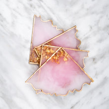 Load image into Gallery viewer, Pink Rose Quartz Coaster with gold leaf
