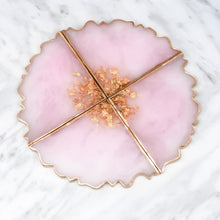 Load image into Gallery viewer, Pink Rose Quartz Coaster with gold leaf
