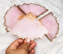 Load image into Gallery viewer, Pink Rose Quartz Coaster with gold leaf
