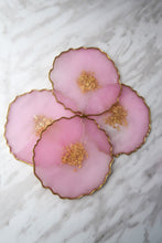 Load image into Gallery viewer, Rose quartz pink, white, and gold round resin coasters, set of 4
