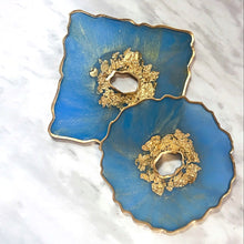 Load image into Gallery viewer, Daphne blue and gold resin coasters, set of 2
