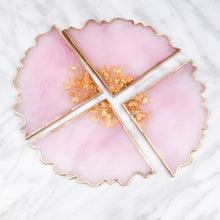 Load image into Gallery viewer, Pink Rose Quartz Coaster with gold leaf
